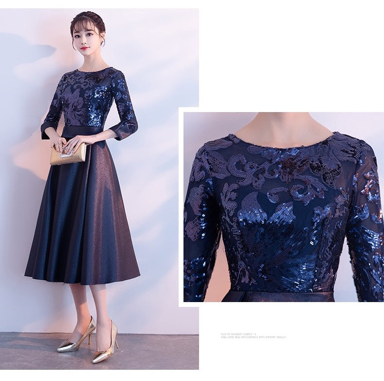 anu Aラインドレス ミディアム ネイビー XS S M L XL XXL XXXL 結婚式 大きいサイズ 演奏会 パーティードレス ロングドレス お呼ばれ ドレス ワンピース 二次会 発表会 母親 フォーマルドレス 袖あり フォーマル パーティー 披露宴 同窓会 アフタヌーン ドレス ママ ドレス ミセス 七分袖 洋装 長袖 マザーズ ドレス 演奏会用 ドレス レディース Aライン