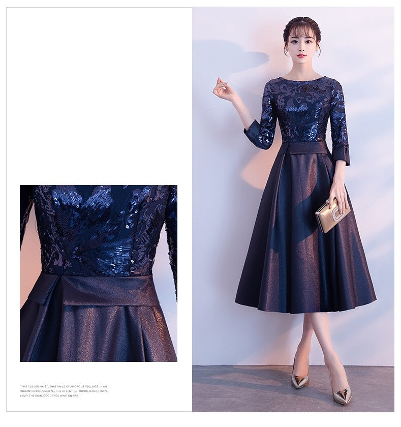 anu Aラインドレス ミディアム ネイビー XS S M L XL XXL XXXL 結婚式 大きいサイズ 演奏会 パーティードレス ロングドレス お呼ばれ ドレス ワンピース 二次会 発表会 母親 フォーマルドレス 袖あり フォーマル パーティー 披露宴 同窓会 アフタヌーン ドレス ママ ドレス ミセス 七分袖 洋装 長袖 マザーズ ドレス 演奏会用 ドレス レディース Aライン
