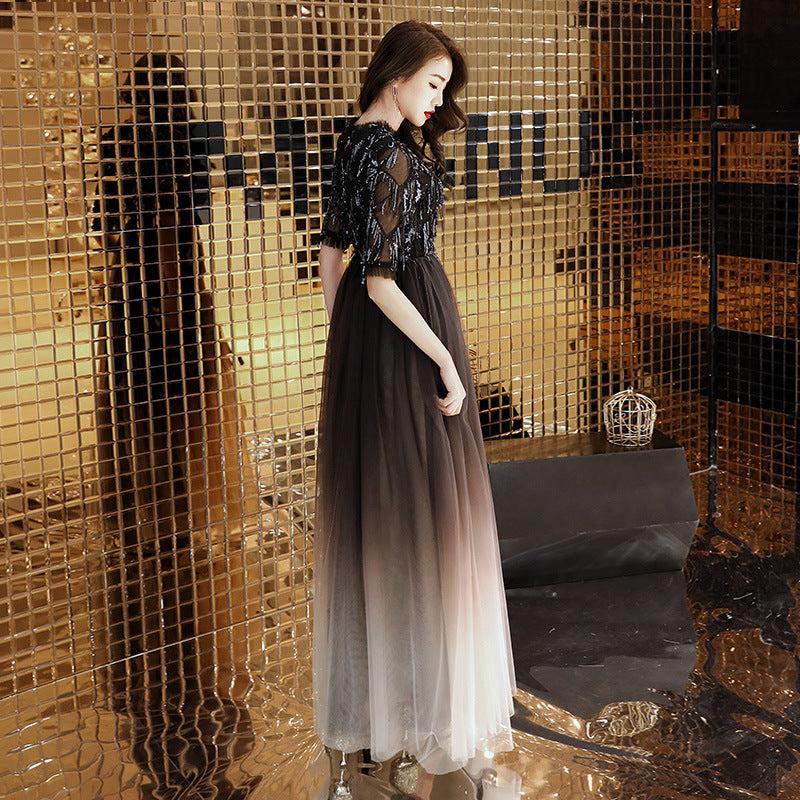 eleonoora (着丈 サイズオーダー可能) オーダーメイド Aラインドレス ロングドレス チュールドレス ノースリーブドレス ベージュドレス フォーマルドレス 上質素材 ブラックトップ グラデーションチュール 立体ウエスト 美シルエット クラシックホテル 大階段 シャンデリア光 気品 透明感 大人女性 正装 結婚式 披露宴 演奏会 晩餐会 パーティー 高級感 日本人女性向け (ブラック)XS S M L XL XXL XXXL