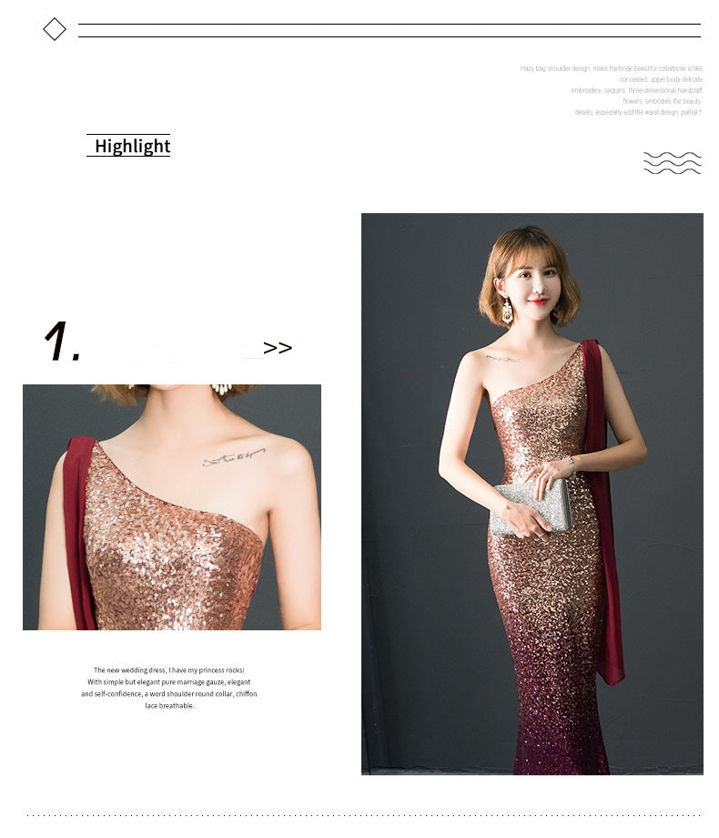 lemmikki オーダーメイド マーメイドドレス グラデーションスパンコール ワンショルダー 絶美ロングエレガンス (レッド)