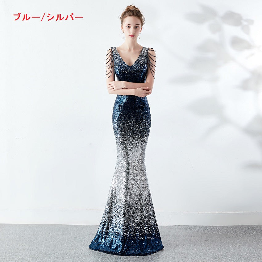 yeva マーメイドドレス ブルー/ピンク ブラック/ゴールド ブルー/シルバー グリーン ピンク/ブルー レッド S M L XL XXL 即日発送 即納 結婚式 パーティードレス 体型カバー 小柄 ゆったり マタニティ ブラジャー 20代 30代 40代 50代 ブランド ワンピース シャンパン 夏 持ち運び