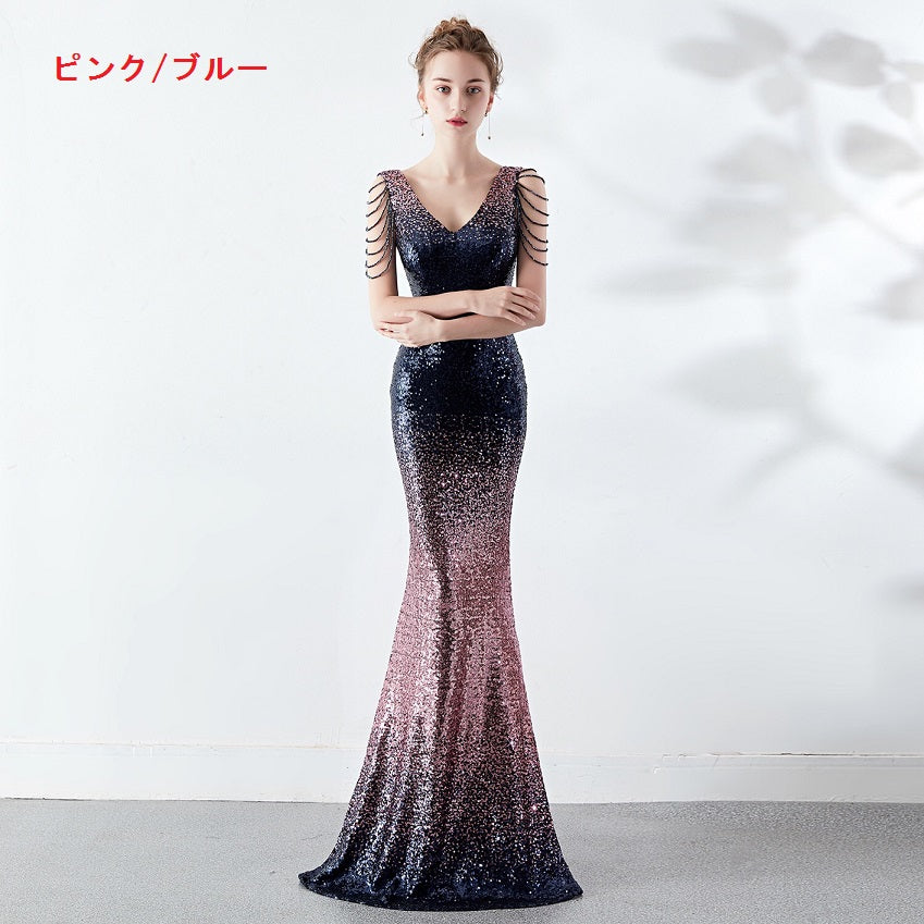 yeva マーメイドドレス ブルー/ピンク ブラック/ゴールド ブルー/シルバー グリーン ピンク/ブルー レッド S M L XL XXL 即日発送 即納 結婚式 パーティードレス 体型カバー 小柄 ゆったり マタニティ ブラジャー 20代 30代 40代 50代 ブランド ワンピース シャンパン 夏 持ち運び