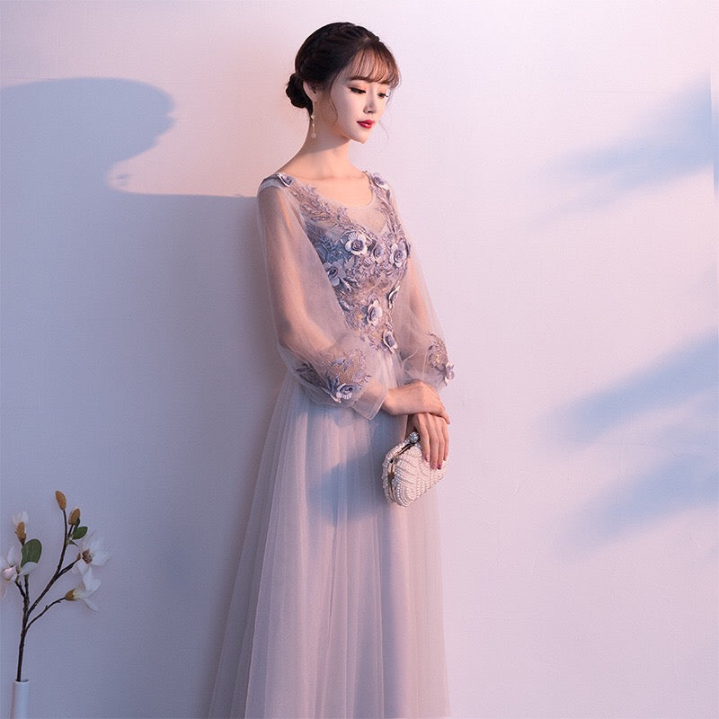 tiia Aラインドレス グレー ロング ミディアム S M L XL XXL XXXL - アルカドレス