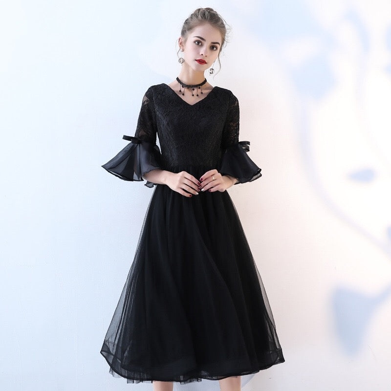 noor Aラインドレス ミディアム ブラック S M L XL XXL 即日発送 即納 結婚式 パーティードレス 体型カバー 小柄 ゆったり マタニティ ブラジャー 20代 30代 40代 50代 ブランド ワンピース シャンパン 夏 持ち運び