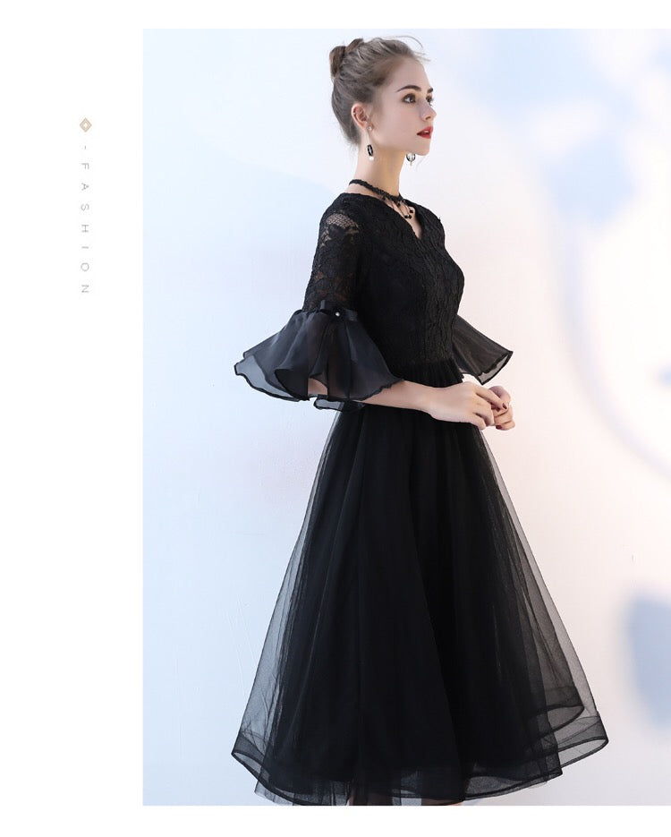 noor Aラインドレス ミディアム ブラック S M L XL XXL 即日発送 即納 結婚式 パーティードレス 体型カバー 小柄 ゆったり マタニティ ブラジャー 20代 30代 40代 50代 ブランド ワンピース シャンパン 夏 持ち運び