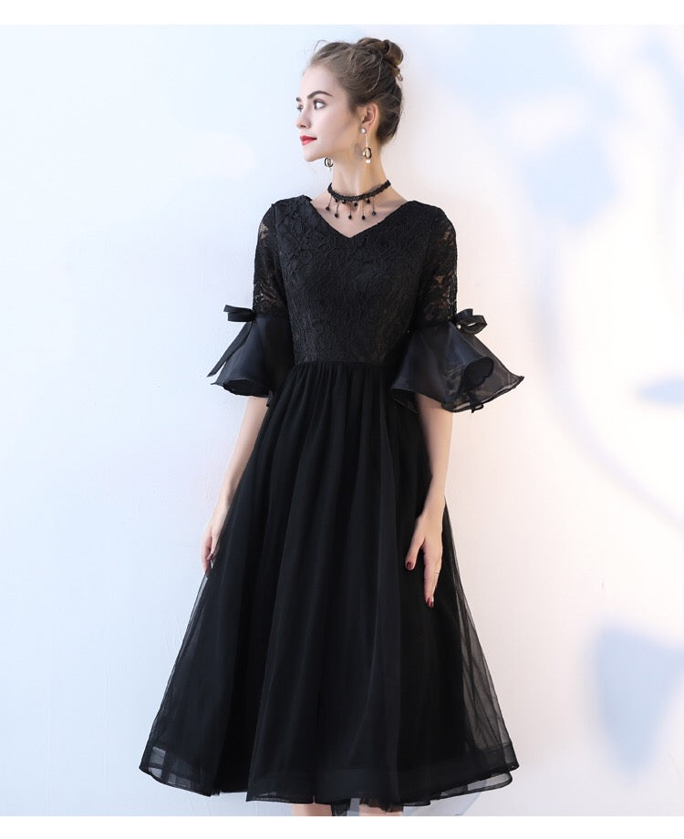 noor Aラインドレス ミディアム ブラック S M L XL XXL 即日発送 即納 結婚式 パーティードレス 体型カバー 小柄 ゆったり マタニティ ブラジャー 20代 30代 40代 50代 ブランド ワンピース シャンパン 夏 持ち運び
