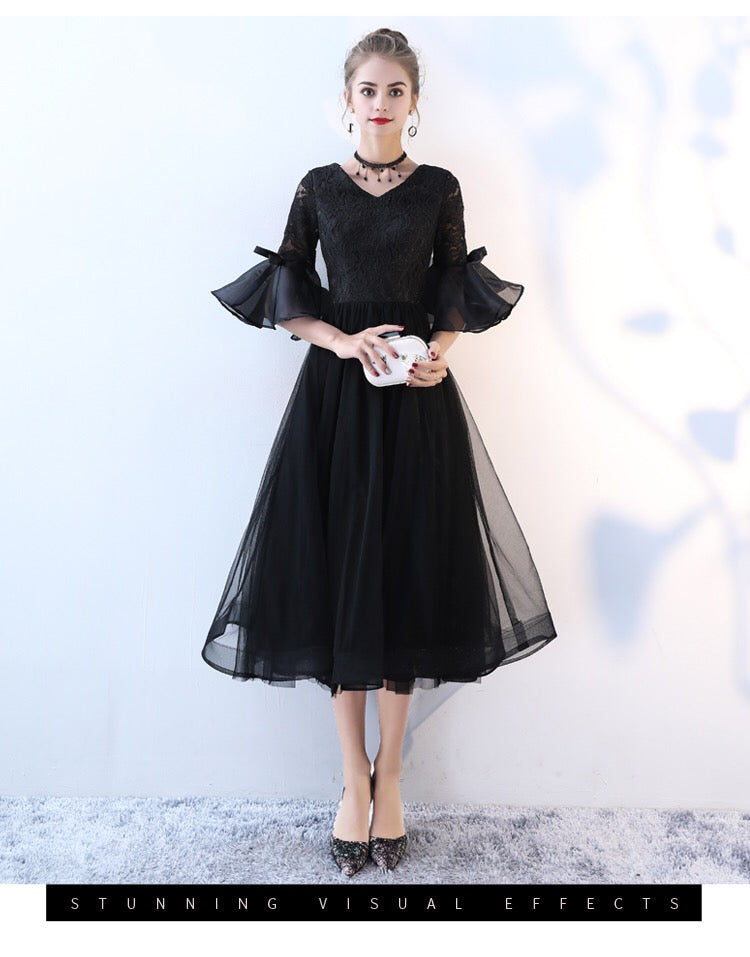 noor Aラインドレス ミディアム ブラック S M L XL XXL 即日発送 即納 結婚式 パーティードレス 体型カバー 小柄 ゆったり マタニティ ブラジャー 20代 30代 40代 50代 ブランド ワンピース シャンパン 夏 持ち運び