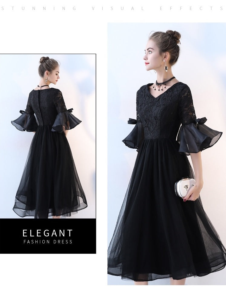 noor Aラインドレス ミディアム ブラック S M L XL XXL 即日発送 即納 結婚式 パーティードレス 体型カバー 小柄 ゆったり マタニティ ブラジャー 20代 30代 40代 50代 ブランド ワンピース シャンパン 夏 持ち運び
