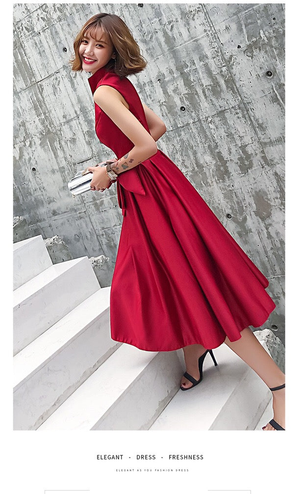virpi Aラインドレス レッド ピンク アプリコット ネイビー ブラック XS S M L XL - アルカドレス