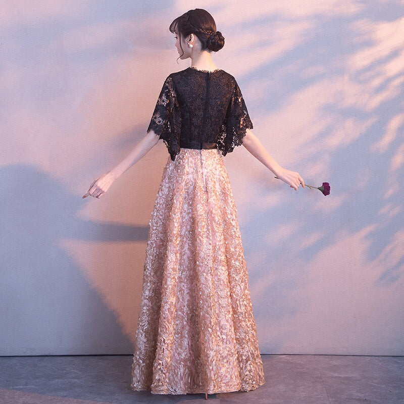 即納ドレス あす楽 naina Aラインドレス ブラック/ゴールド XS S M L XL XXL XXXL 即日発送 明日 届く 結婚式 大きいサイズ 演奏会 パーティードレス ロングドレス お呼ばれ ドレス ワンピース 二次会 発表会 母親 フォーマルドレス 袖あり フォーマル パーティー 披露宴 同窓会 アフタヌーン ドレス ママ ドレス ミセス 七分袖 洋装 長袖 マザーズ ドレス 演奏会用 ドレス レディース Aライン