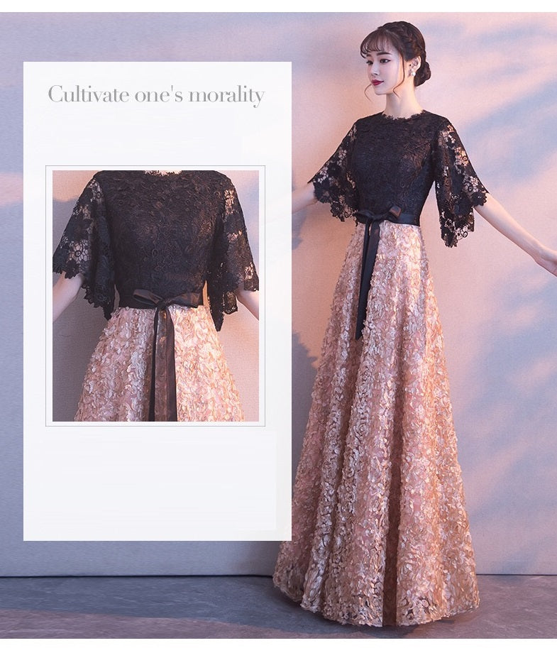 即納ドレス あす楽 naina Aラインドレス ブラック/ゴールド XS S M L XL XXL XXXL 即日発送 明日 届く 結婚式 大きいサイズ 演奏会 パーティードレス ロングドレス お呼ばれ ドレス ワンピース 二次会 発表会 母親 フォーマルドレス 袖あり フォーマル パーティー 披露宴 同窓会 アフタヌーン ドレス ママ ドレス ミセス 七分袖 洋装 長袖 マザーズ ドレス 演奏会用 ドレス レディース Aライン