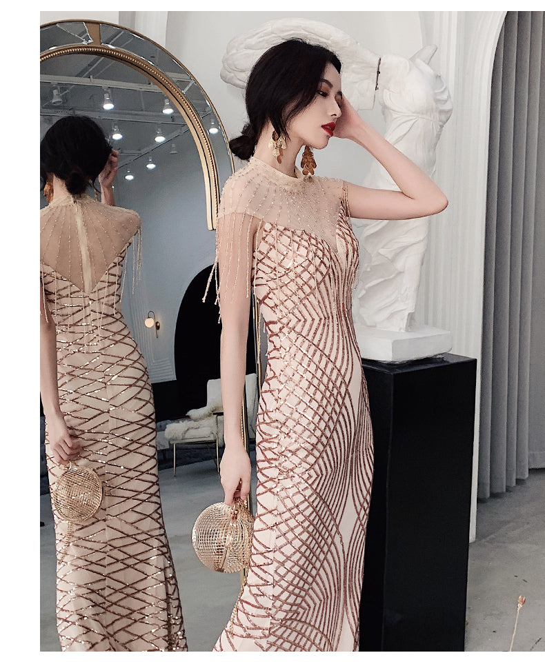 即納ドレス あす楽 chloen マーメイドドレス ゴールド XS S M L XL XXL XXXL 即日発送 明日 届く 結婚式 大きいサイズ 演奏会 パーティードレス ロングドレス お呼ばれ ドレス ワンピース 二次会 発表会 母親 フォーマルドレス 袖あり フォーマル パーティー 披露宴 同窓会 アフタヌーン ドレス ママ ドレス ミセス 七分袖 洋装 長袖 マザーズ ドレス 演奏会用 ドレス レディース Aライン