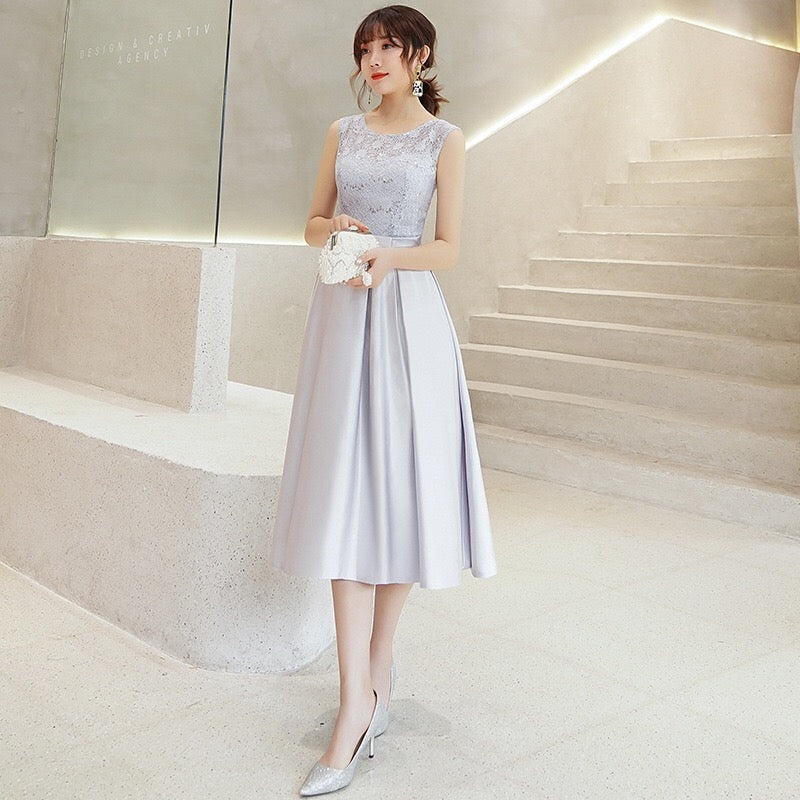 aurelie Aラインドレス ミディアム ネイビー グレー XS S M L XL XXL XXXL 即日発送 即納 結婚式 パーティードレス 体型カバー 小柄 ゆったり マタニティ ブラジャー 20代 30代 40代 50代 ブランド ワンピース シャンパン 夏 持ち運び