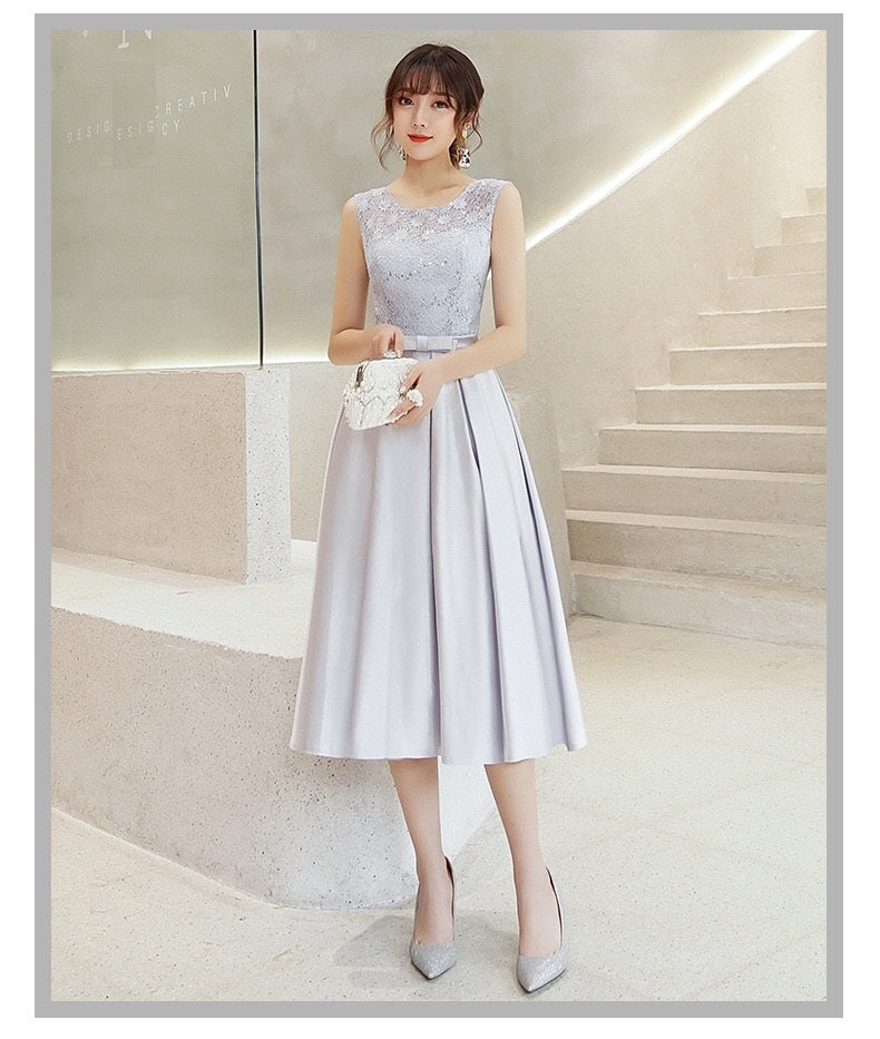 aurelie Aラインドレス ミディアム ネイビー グレー XS S M L XL XXL XXXL 即日発送 即納 結婚式 パーティードレス 体型カバー 小柄 ゆったり マタニティ ブラジャー 20代 30代 40代 50代 ブランド ワンピース シャンパン 夏 持ち運び