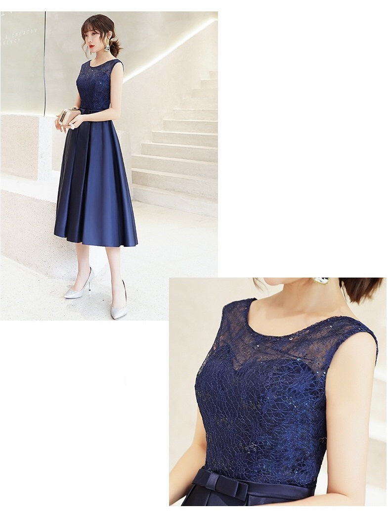 aurelie Aラインドレス ミディアム ネイビー グレー XS S M L XL XXL XXXL 即日発送 即納 結婚式 パーティードレス 体型カバー 小柄 ゆったり マタニティ ブラジャー 20代 30代 40代 50代 ブランド ワンピース シャンパン 夏 持ち運び