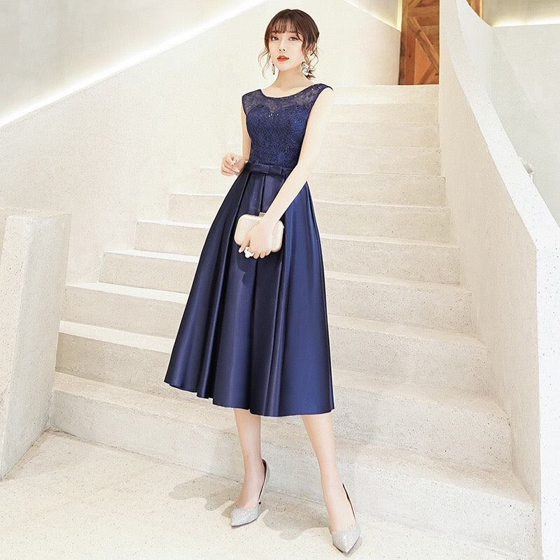 aurelie Aラインドレス ミディアム ネイビー グレー XS S M L XL XXL XXXL 即日発送 即納 結婚式 パーティードレス 体型カバー 小柄 ゆったり マタニティ ブラジャー 20代 30代 40代 50代 ブランド ワンピース シャンパン 夏 持ち運び