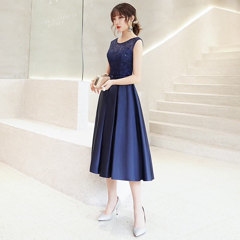 aurelie Aラインドレス ミディアム ネイビー グレー XS S M L XL XXL XXXL 即日発送 即納 結婚式 パーティードレス 体型カバー 小柄 ゆったり マタニティ ブラジャー 20代 30代 40代 50代 ブランド ワンピース シャンパン 夏 持ち運び