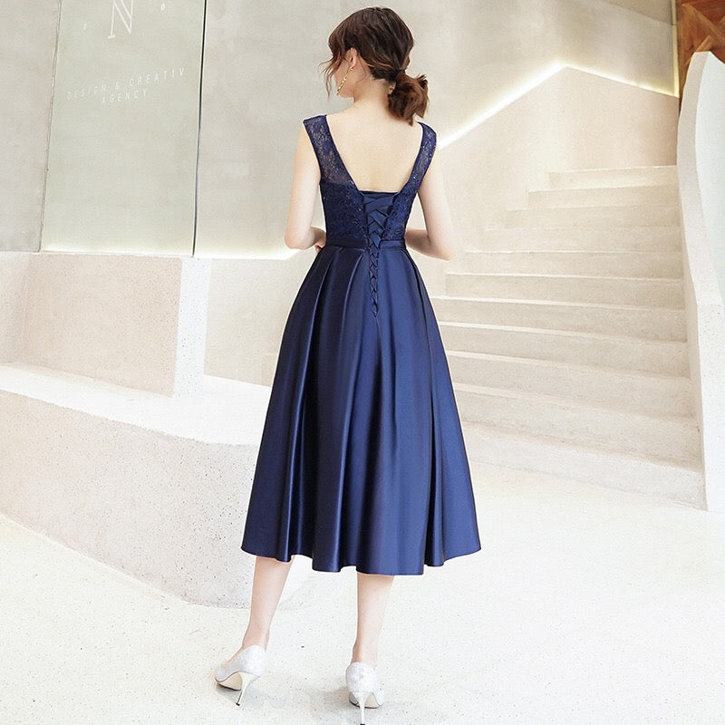 aurelie Aラインドレス ミディアム ネイビー グレー XS S M L XL XXL XXXL 即日発送 即納 結婚式 パーティードレス 体型カバー 小柄 ゆったり マタニティ ブラジャー 20代 30代 40代 50代 ブランド ワンピース シャンパン 夏 持ち運び