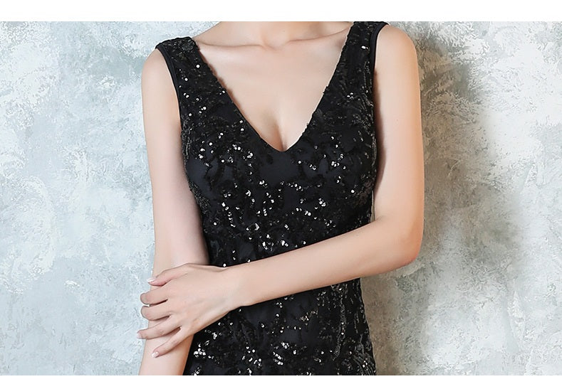 Pamela マーメイドドレス (着丈 サイズオーダー可能) オーダーメイド ロングドレス スパンコールドレス ノースリーブドレス ブラック 黒 イブニングドレス パーティードレス フォーマルドレス ホテルラウンジ 夜景 照明映え 曲線美 立ち姿美 大人の色気 気品 高級感 艶感 日本人女性 自然体 特別な夜 主役級 楽天人気 検索上位 (ブラック)XS S M L XL XXL XXXL