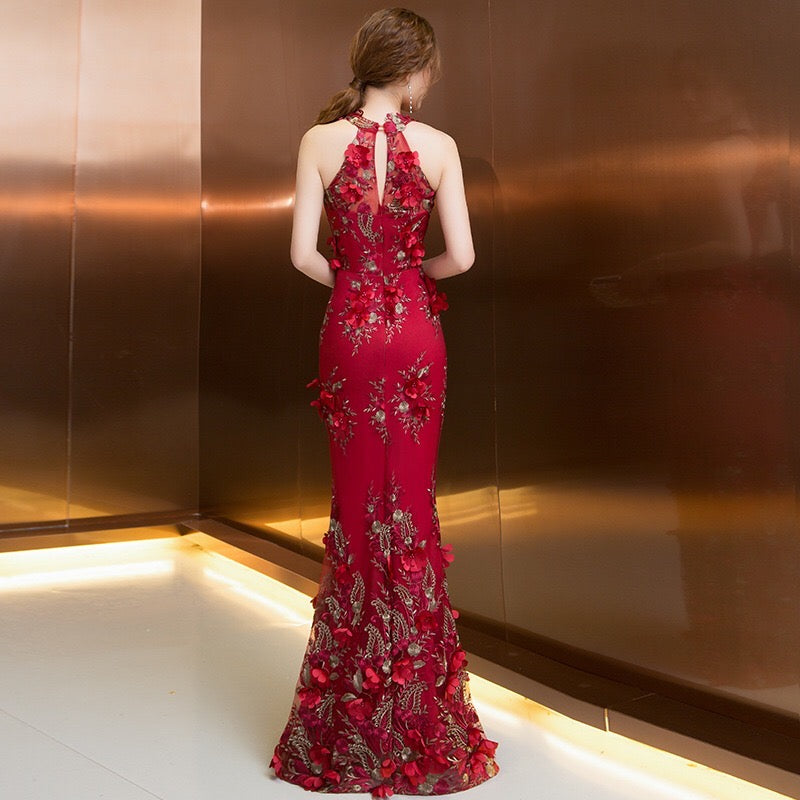 milada (着丈 サイズオーダー可能) マーメイドドレス ロングドレス ノースリーブドレス オーダーメイド 高級 レース スパンコール ビジュー 総刺繍 ボディライン強調 立体裁断 縦長シルエット 脚長効果 透明感 気品 グラマラスエレガンス 都会夜景 ホテルラウンジ 窓辺の光 特別な夜 ガラディナー パーティー 日本人女性 視線を奪う存在感 (レッド)XS S M L XL XXL XXXL