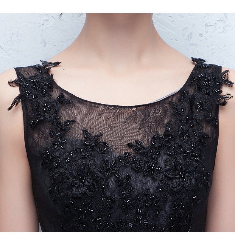 Serena オーダーメイド Aラインドレス ブラックフローラル 刺繍ロング 夕陽エレガンス(ブラック)