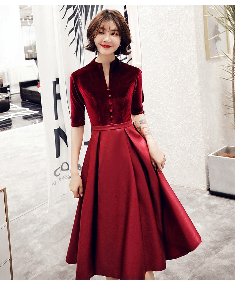 dagn (着丈 サイズオーダー可能) オーダーメイド Aラインドレス ロングドレス レッドドレス ノースリーブドレス フォーマルドレス 上質素材 ディープレッド ボリュームスカート フレアシルエット クラシック階段 建築美 自然光 気品 主役級 華やぎ 大人女性 正装 結婚式 披露宴 演奏会 晩餐会 パーティー 高級感 日本人女性向け (レッド)XS S M L XL XXL XXXL