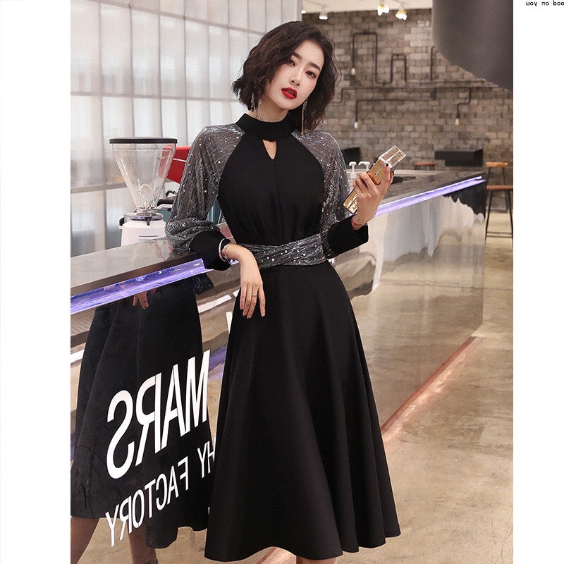 aune Aラインドレス ミディアム ブラック XS S M L XL XXL 結婚式 大きいサイズ 演奏会 パーティードレス ロングドレス お呼ばれ ドレス ワンピース 二次会 発表会 母親 フォーマルドレス 袖あり フォーマル パーティー 披露宴 同窓会 アフタヌーン ドレス ママ ドレス ミセス 七分袖 洋装 長袖 マザーズ ドレス 演奏会用 ドレス レディース Aライン