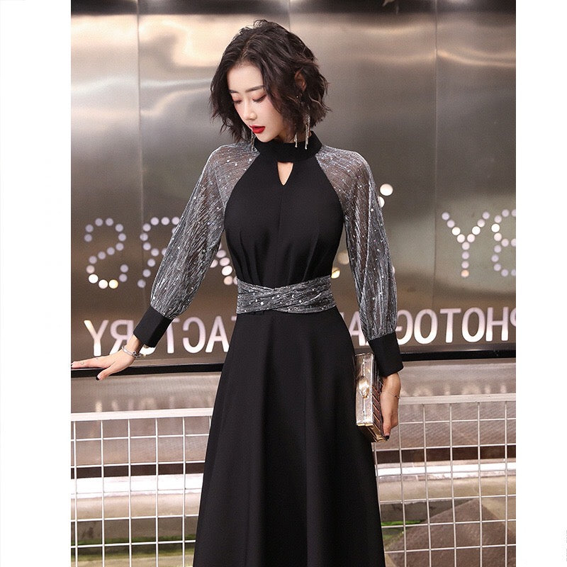 aune Aラインドレス ミディアム ブラック XS S M L XL XXL 結婚式 大きいサイズ 演奏会 パーティードレス ロングドレス お呼ばれ ドレス ワンピース 二次会 発表会 母親 フォーマルドレス 袖あり フォーマル パーティー 披露宴 同窓会 アフタヌーン ドレス ママ ドレス ミセス 七分袖 洋装 長袖 マザーズ ドレス 演奏会用 ドレス レディース Aライン