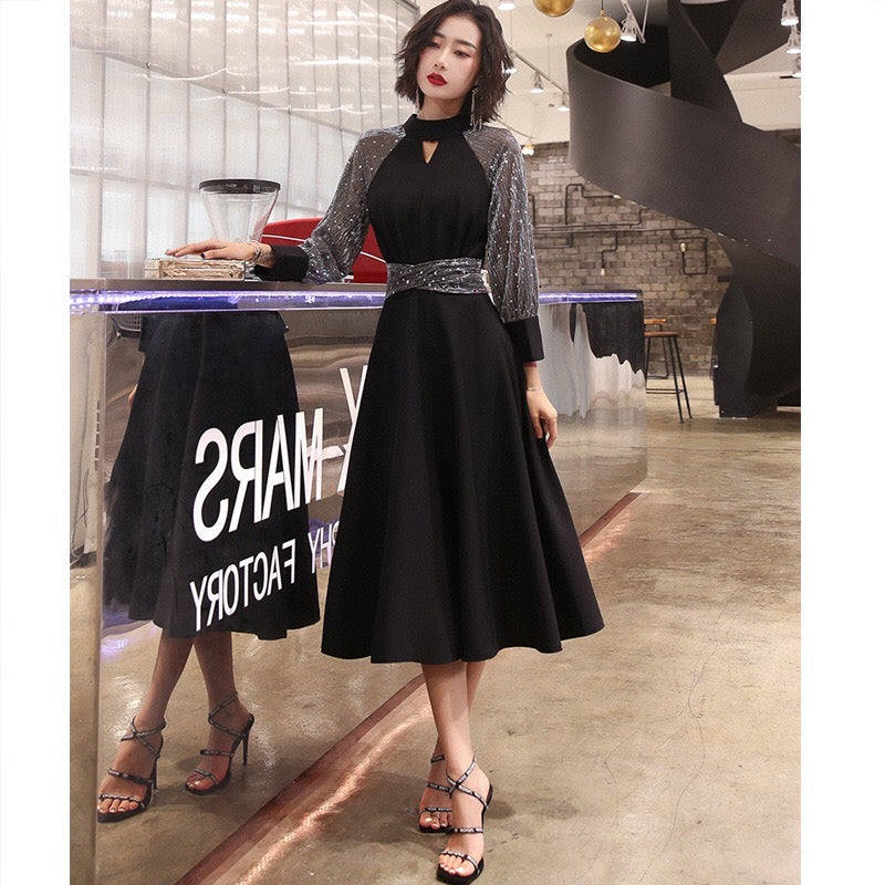 aune Aラインドレス ミディアム ブラック XS S M L XL XXL 結婚式 大きいサイズ 演奏会 パーティードレス ロングドレス お呼ばれ ドレス ワンピース 二次会 発表会 母親 フォーマルドレス 袖あり フォーマル パーティー 披露宴 同窓会 アフタヌーン ドレス ママ ドレス ミセス 七分袖 洋装 長袖 マザーズ ドレス 演奏会用 ドレス レディース Aライン