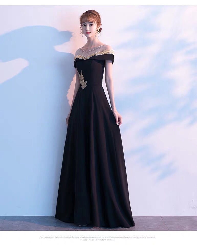 saraha Aラインドレス ブラック S M L XL XXL 結婚式 大きいサイズ 演奏会 パーティードレス ロングドレス お呼ばれ ドレス ワンピース 二次会 発表会 母親 フォーマルドレス 袖あり フォーマル パーティー 披露宴 同窓会 アフタヌーン ドレス ママ ドレス ミセス 七分袖 洋装 長袖 マザーズ ドレス 演奏会用 ドレス レディース Aライン