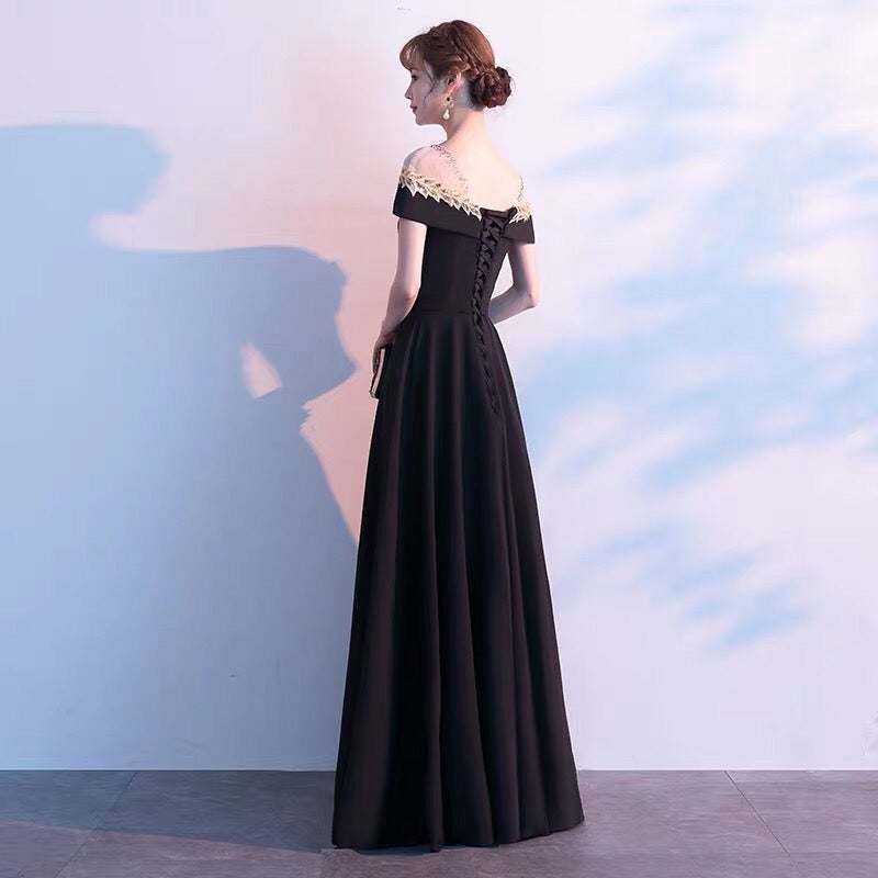 saraha Aラインドレス ブラック S M L XL XXL 結婚式 大きいサイズ 演奏会 パーティードレス ロングドレス お呼ばれ ドレス ワンピース 二次会 発表会 母親 フォーマルドレス 袖あり フォーマル パーティー 披露宴 同窓会 アフタヌーン ドレス ママ ドレス ミセス 七分袖 洋装 長袖 マザーズ ドレス 演奏会用 ドレス レディース Aライン