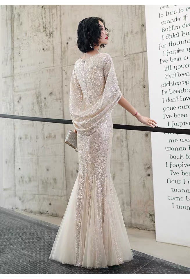 london (着丈 サイズオーダー可能) マーメイドドレス オーダーメイド 高級ドレス ロングドレス ノースリーブドレス レースドレス ビジュードレス 透け感 シアー 刺繍 繊細 気品 透明感 大人女性 ホテルウェディング 階段演出 朝夕の光 主役級 美シルエット 日本人女性向け 高見え 楽天人気 フォーマルドレス 演奏会 発表会 (アプリコット)XS S M L XL XXL XXXL