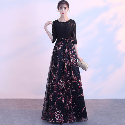 anezka Aラインドレス ブラック XS S M L XL XXL 結婚式 大きいサイズ 演奏会 パーティードレス ロングドレス お呼ばれ ドレス ワンピース 二次会 発表会 母親 フォーマルドレス 袖あり フォーマル パーティー 披露宴 同窓会 アフタヌーン ドレス ママ ドレス ミセス 七分袖 洋装 長袖 マザーズ ドレス 演奏会用 ドレス レディース Aライン