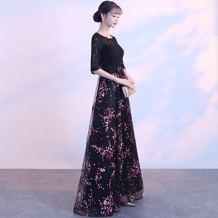 anezka Aラインドレス ブラック XS S M L XL XXL 結婚式 大きいサイズ 演奏会 パーティードレス ロングドレス お呼ばれ ドレス ワンピース 二次会 発表会 母親 フォーマルドレス 袖あり フォーマル パーティー 披露宴 同窓会 アフタヌーン ドレス ママ ドレス ミセス 七分袖 洋装 長袖 マザーズ ドレス 演奏会用 ドレス レディース Aライン
