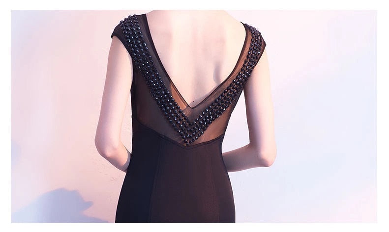 mian マーメイドドレス (着丈 サイズオーダー可能) オーダーメイド ロングドレス ブラックドレス ノースリーブドレス レースデザイン 体型補整 美シルエット 上質素材 高級感 ホテルディナー フォーマルシーン 大人上品 (ブルー)