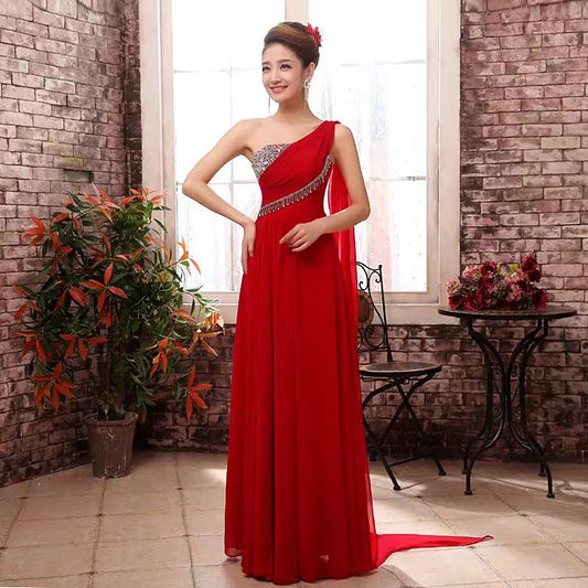 benoite ロングドレス (着丈 サイズオーダー可能) オーダーメイド ワンショルダードレス スリムライン 美シルエット 体型補整 透明感 軽やか素材 曲線美 特別な瞬間 演奏会 ホテルディナー レセプション ラグジュアリー 高級感 (レッド)