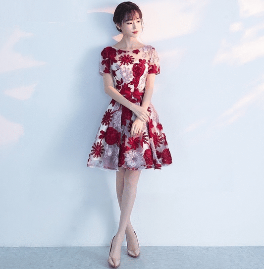 paz Aラインドレス レッド ショート ミディアム S M L XL XXL - アルカドレス