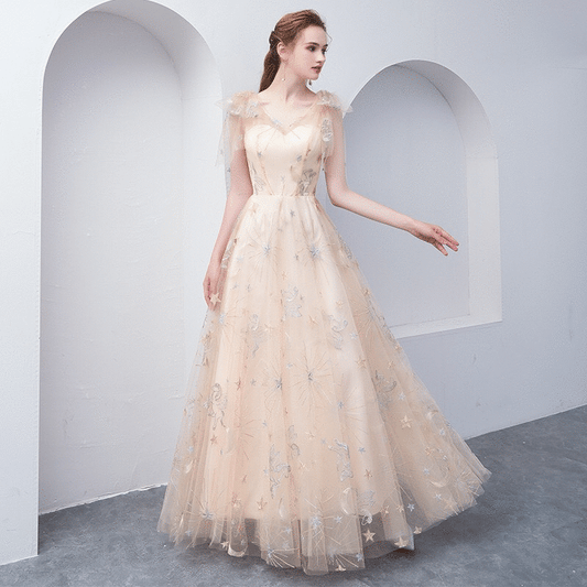 rigaud (着丈 サイズオーダー可能) Aラインドレス オーダーメイド ロングドレス ノースリーブドレス イエロードレス ゴールド レース ビジュー チュール 上質素材 体型補整 美シルエット ホテルラウンジ 大窓 夕景 夜景 シャンデリア光 気品 華やか 主役級 大人女性 ラグジュアリー フォーマル 結婚式 演奏会 パーティー 特別な夜(ベージュ)XS S M L XL XXL XXXL