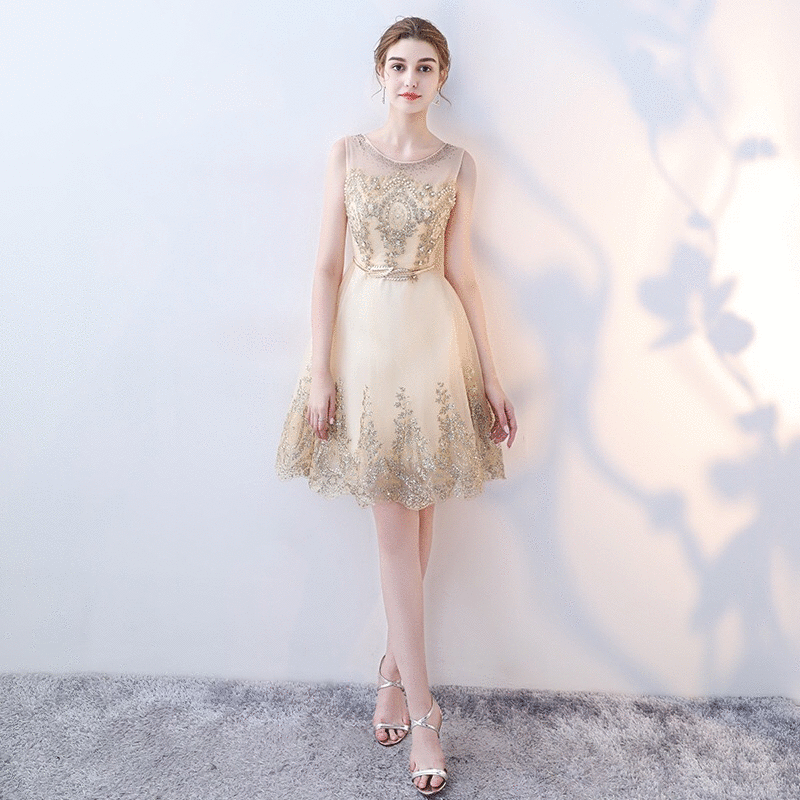 alla ショートドレス ゴールド XS S M L XL XXL XXXL 即日発送 即納 結婚式 パーティードレス 体型カバー 小柄  ゆったり マタニティ ブラジャー 20代 30代 40代 50代 ブランド ワンピース シャンパン 夏 持ち運び