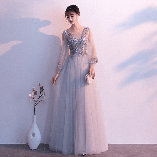 tiia Aラインドレス グレー ロング ミディアム S M L XL XXL XXXL - アルカドレス