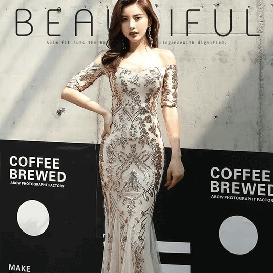 即納ドレス あす楽 lena マーメイドドレス グールド S M L XL XXL 即日発送 明日 届く 即日発送 即納 結婚式 パーティードレス 体型カバー 小柄  ゆったり マタニティ ブラジャー 20代 30代 40代 50代 ブランド ワンピース シャンパン 夏 持ち運び