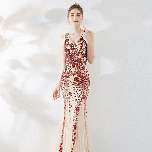 即納ドレス あす楽 dayan マーメイドドレス ベージュ/レッド S M L XL XXL 即日発送 明日 届く 結婚式 大きいサイズ 演奏会 パーティードレス ロングドレス お呼ばれ ドレス ワンピース 二次会 発表会 母親 フォーマルドレス 袖あり フォーマル パーティー 披露宴 同窓会 アフタヌーン ドレス ママ ドレス ミセス 七分袖 洋装 長袖 マザーズ ドレス 演奏会用 ドレス レディース Aライン