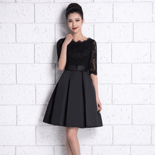 drahuse (着丈 サイズオーダー可能) オーダーメイド ミディドレス フレアドレス ブラックドレス ノースリーブドレス フォーマルドレス 上質素材 フィットアンドフレア 美シルエット 高層ホテル 夜景ライティング シャンデリア光 クラシックモダン 気品 知的 大人女性 正装 結婚式 披露宴 二次会 レセプション パーティー 高級感 日本人女性向け (ブラック)XS S M L XL XXL XXXL