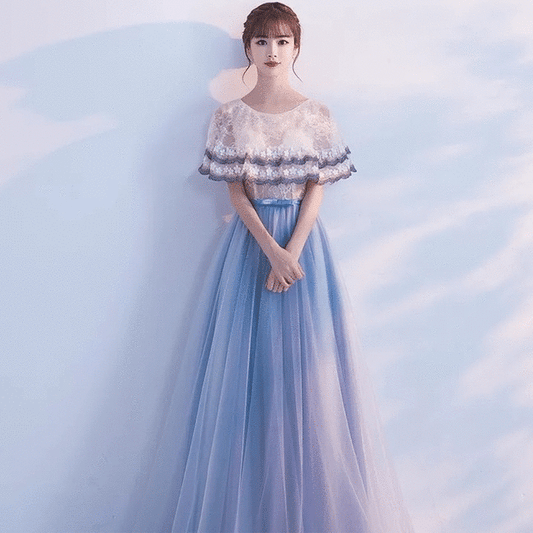 barthet (着丈 サイズオーダー可能) オーダーメイド Aラインドレス ロングドレス ノースリーブドレス 高級ドレス パーティードレス イブニングドレス フォーマル 演奏会 発表会 ホテルパーティー チュールドレス シフォン チュール素材 透け感レイヤード 軽やかな揺れ感 美フレアシルエット 日本人女性向け 清楚 気品 透明感 階段ポーズ シャンデリア照明 夜のホテル 特別な一日 楽天人気対策 (水色)XS S M L XL XXL XXXL