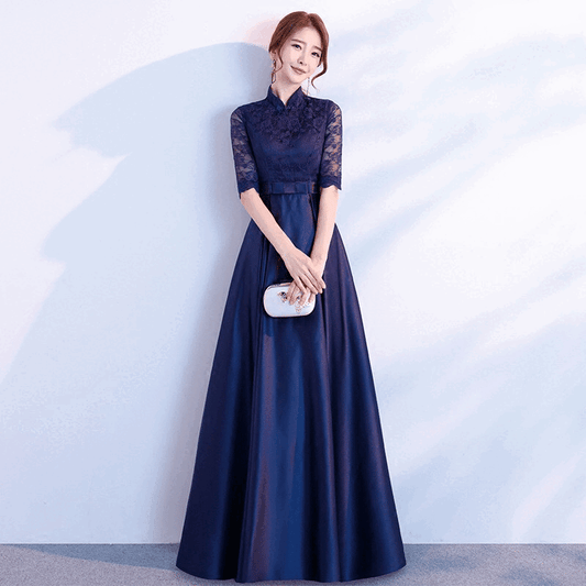 arviere Aラインドレス ネイビー ロング ミディアム XS S M L XL XXL 即日発送 即納 結婚式 パーティードレス 体型カバー 小柄  ゆったり マタニティ ブラジャー 20代 30代 40代 50代 ブランド ワンピース シャンパン 夏 持ち運び