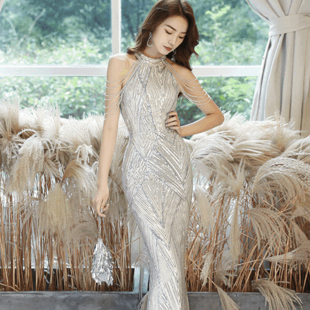 Leona オーダーメイド ホワイトマーメイドドレス ハイネックスレンダー 上質レース輝き(ホワイト)