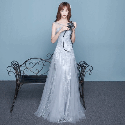 taylor Aラインドレス グレー ゴールド レッド S M L XL - アルカドレス