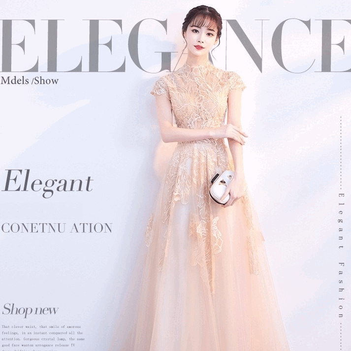結婚式ドレスはAラインのミモレ丈レースで上品に、Vネック・着丈