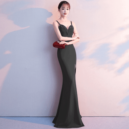 aira スリットドレス レッド(明るい) ブラック ホワイト ブルー ピンク ワインレッド(濃い) S M L XL XXL - アルカドレス