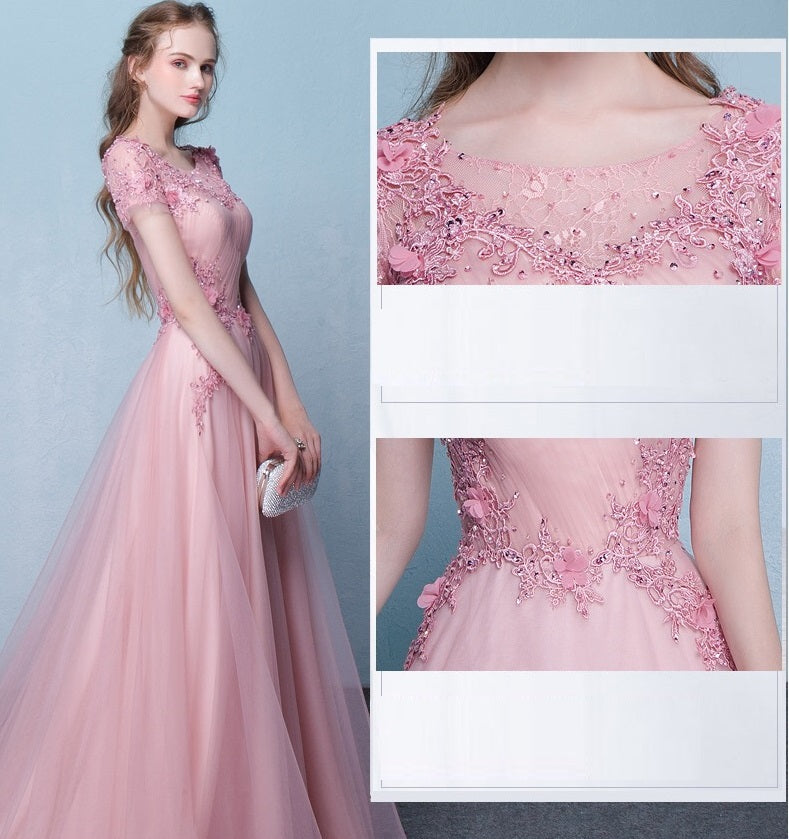 anezka (着丈 サイズオーダー可能) Aラインドレス ロングドレス オーダーメイド ピンク ダスティピンク オフショルダー チュールドレス 多層レイヤード 揺れ感 縦ライン美 細見えシルエット 透明感 気品 ロマンティック 大人フェミニン モデル佇まい ホテルラウンジ 夕景ゴールデンライト 特別な夜 フォーマル パーティー ラグジュアリードレス (ピンク)